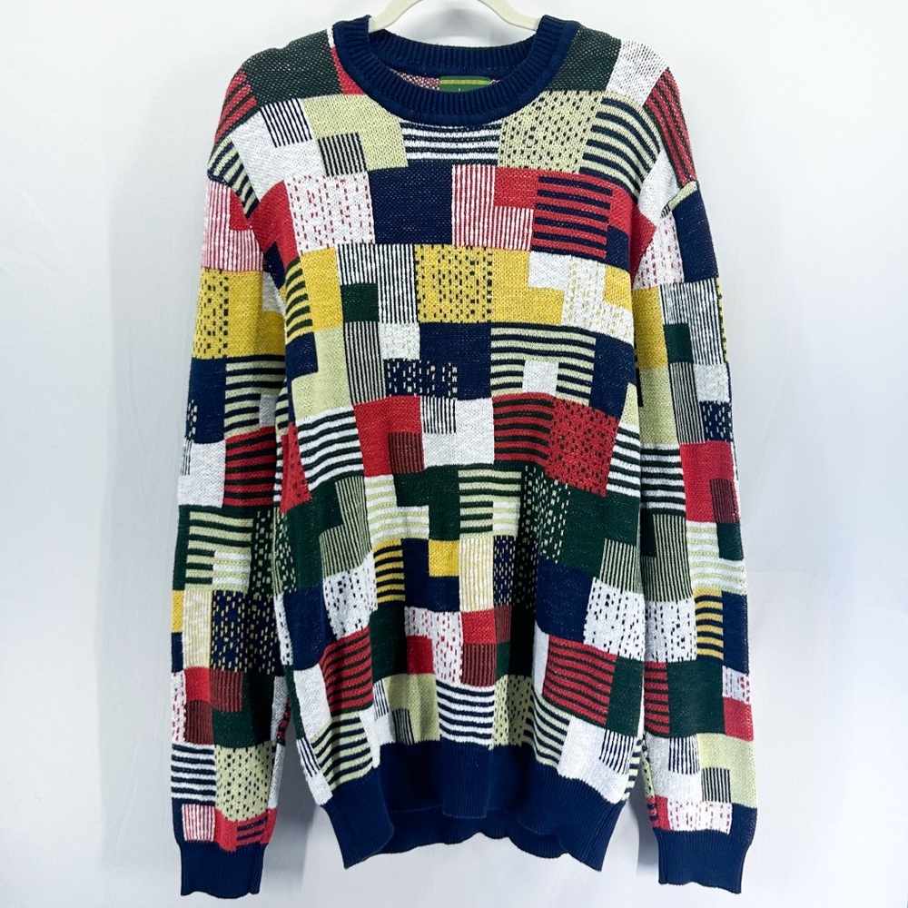 Vintage Hanlon Mills 90s Retro Colorful Patchwork Sweater/Sweater Dress